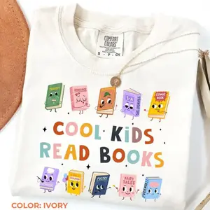 Cool Kids Read Books Comfort Colors T-Shirt, Cute Reading Graphic Tee for Teachers Librarians Students, Classroom Book Lover Gift