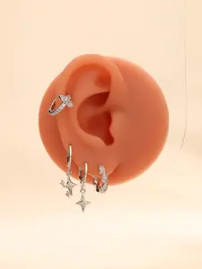 4 Piece Asymmetric Star Drop Earrings Set, Elegant Geometric Design, Artificial Zircon, Perfect for Women's Parties and Festivals