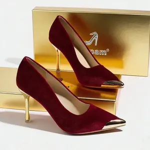 Women Premium Elegant Burgundy Velvet High Heels, Pointed Toe Stiletto Perfect for Party Evening Coktail Wedding 2026 Spring Plus Size