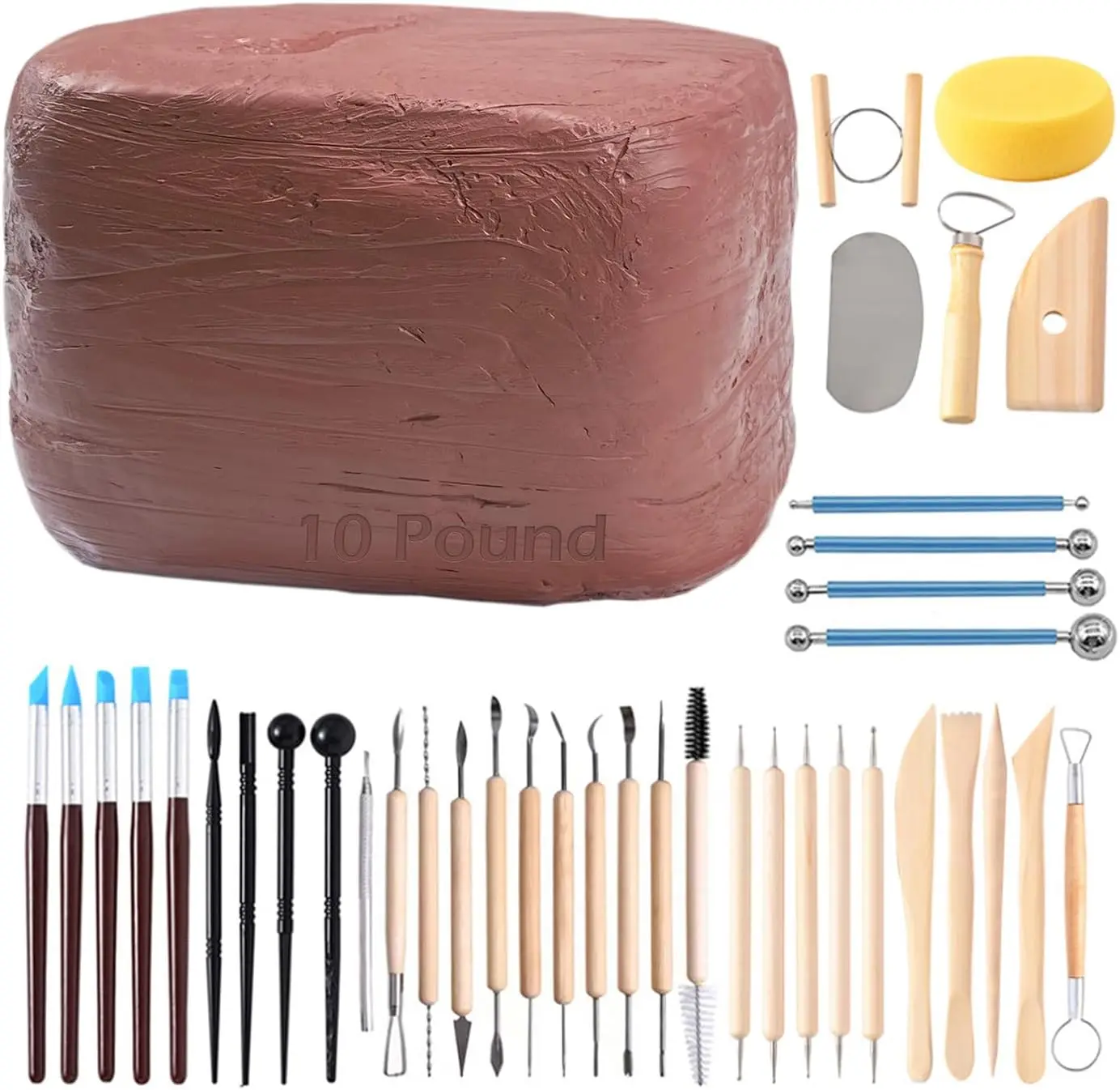 Air-Dry Clay, Pottery Clay10LBs with 40 count Pottery Tools Clay Sculpting Tool Set, All-Purpose Modeling Clay (Terra Cotta)