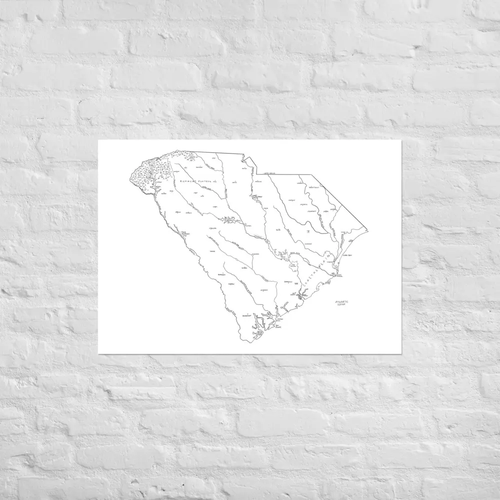 South Carolina Hand-Drawn Map | Fun Illustrated State Map | Matte Paper Wall Art | Multiple Sizes