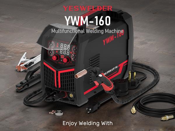 YESWELDER YWM-160 Gas Gasless MIG Welder 160Amp | 110/220V Dual Volts, Smart MIG, Digital Display | Gas/Flux Core/Lift TIG/Stick 4-in-1 Welding Machine
