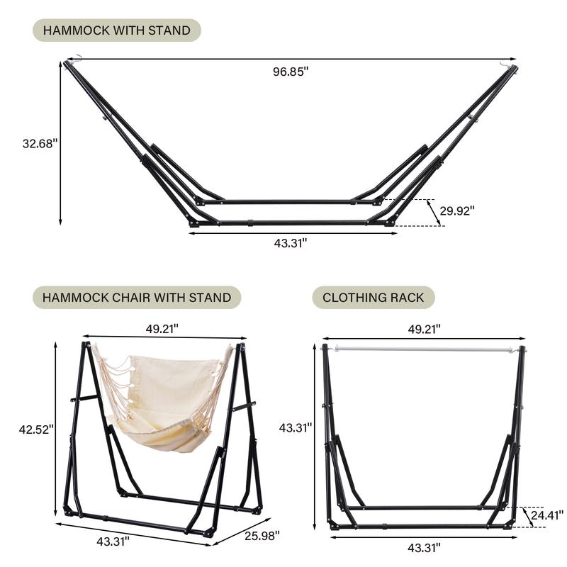 【Autumn Sale】GDY Hammock Life Double Fabric Hammock Chair with Stand Black Max 450 lbs Capacity for Hammock Camping Outdoor Lounge Modern Aesthetic Design Minimal Portable Compact Easy Setup Carabiners Included