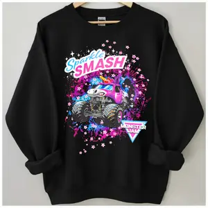 Sparkle Smash Monster Jam Sweater, Unicorn Monster Truck Girl Graphic Sweatshirt, Monster Jam Fan Gift, Sparkle Smash Racing Pullover, Cute Monster Truck Apparel, Unisex, Trendy 	