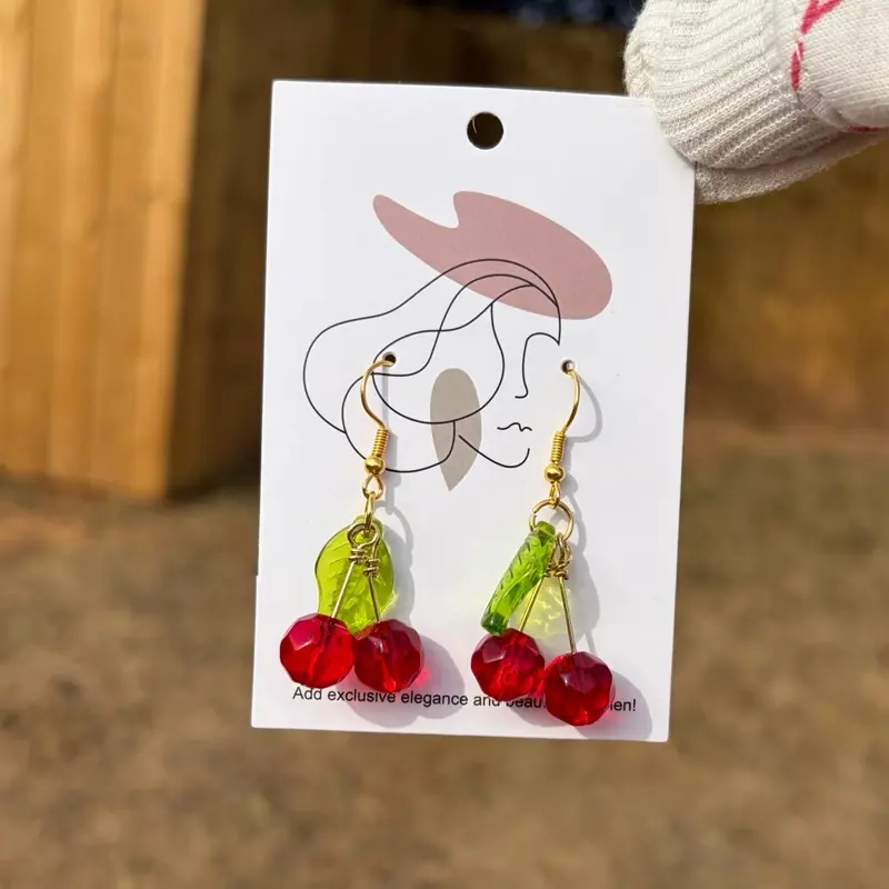 Handmade Cherry Earrings, Cute Fruit Dangle Earrings, Gold Cherry Jewelry, Kawaii Cherry Earrings, Red Cherry Beaded Earrings, Summer Fruit Jewelry, Cottagecore Accessories, Gift for Her, Whimsical Handmade Earrings Kawaii Cherry Earrings, Red Cherry Bead