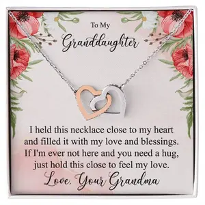 To my Granddaughter Necklace Gift, Dainty CZ Interlocking Heart Pendant Necklace, Granddaughter Birthday Gift from Grandma Grandpa