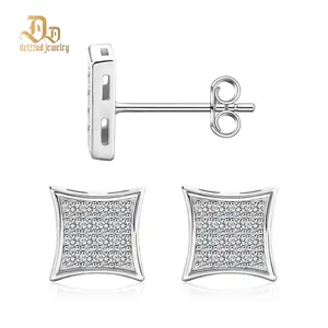 Delzzad Hip Hop Cubic Stud Earrings VVS Synthetic Moissanite S925 Stud Square Earrings Unisex Ear Piercing Jewelry Perfect Birthday Engagement Anniversary Mother’s Day Christmas Gift for Men Women Silver Earrings Golden Earrings Wedding Set Thick Studs