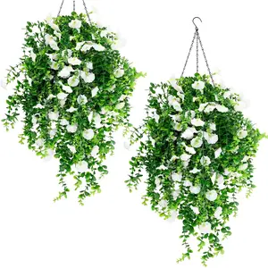 2 Set Artificial Eucalyptus and Morning Stems Include 4 Pcs 29.5 in Morning and 2 Pcs 39 in Eucalyptus Large Fake Silk Flowers for Home Wedding