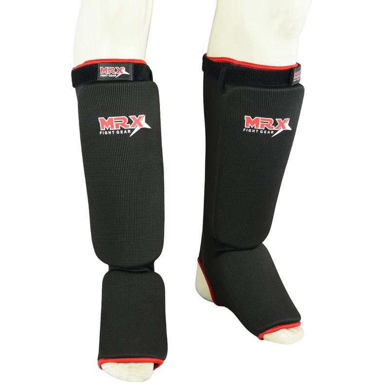 MRX BOXING & FITNESS Muay Thai Shin Guards Kick Boxing Leg & Foot Protector Pad MMA Shin Guard Extra Padding for Men or Women Protective Gear