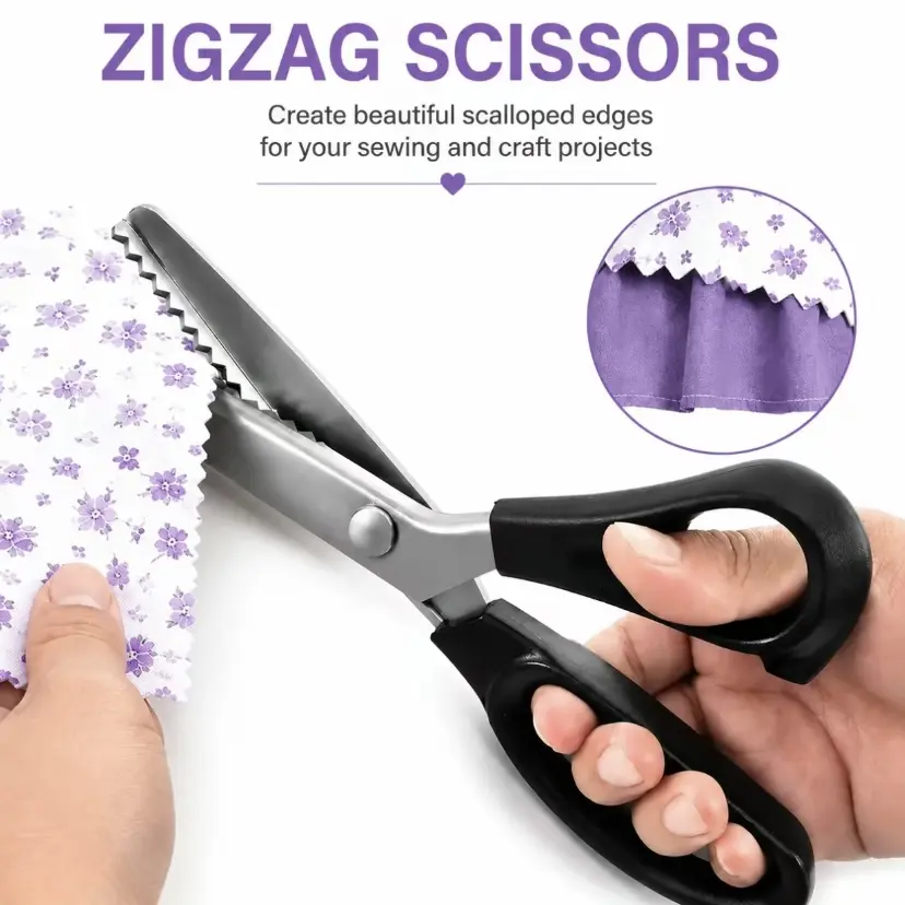 Stainless steel scalloped edge scissors with serrated teeth — durable, sharp sewing tool for handmade DIY and garment making — textile and sewing accessories