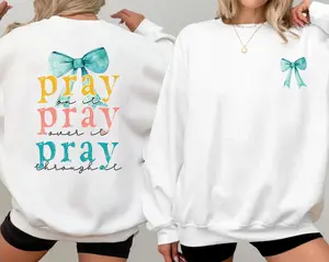Pray On It Sweatshirt, Christian Bible-Inspired Hoodie, Bow Tee Inspirational Design Sweatshirt, Comfort Hoodies, Christian Apparel Graphic Tees Women