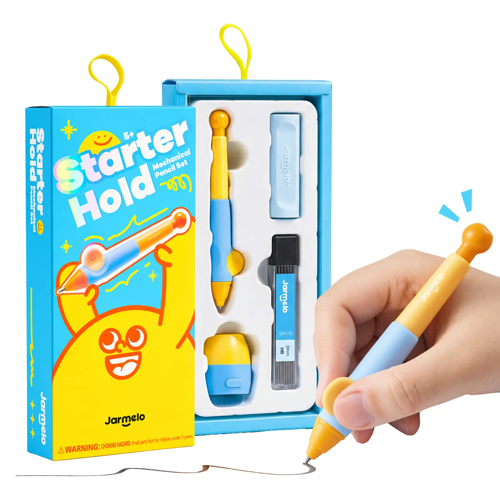 Jar Melo Mechanical Pencil with Grip, 2mm Lead Refills, Erasers & Sharpener | Ergonomic Kids Pencils for Toddlers Writing Practice, Soft Grip Easy to Hold, Left & Right, 2-in-1 Sharpener,Back to School