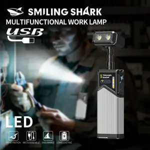 【GZ-5129】SmilingShark Magnetic COB Work Lamp - Super Bright, 180° Rotatable Telescopic Head Lamp, 5-Mode White/Red Floodlight, Type-C Rechargeable Flashlight Torches for Camping, Adventure, Glamping, Compact & Emergency Use, Adventure Torches