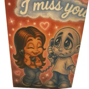 Chicano Cartoon Character "I Miss You" Greeting Card with Heart Design and Starry Background