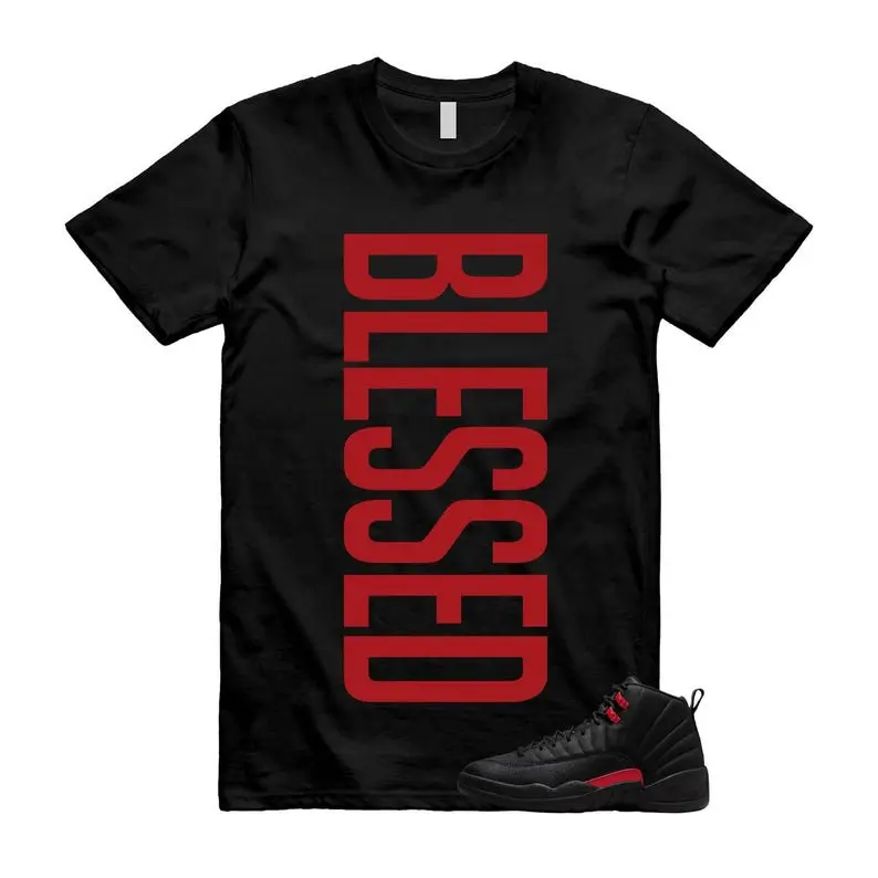 AJ12 Bloodline Black Red Match T Shirt, BLESSED Graphic Tee, 90s Hip Hop Tee, Gift For Women and Man Unisex T-Shirt, Cozy Gift