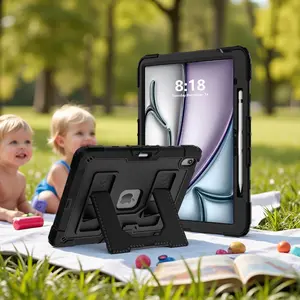 For Ultimate iPad Air 13 Inch M4 2026 Drop Protection Case! Rotating Kickstand & Pencil Holder, Soft Silicone Bumper for Kids Fits 2024 M2 & 2025 M3, iPad Accessories