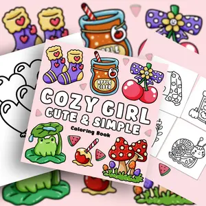 1PC COZY GIRL Adorable Pet Coloring Book Series, Drawing Book features adorable details of desserts and animals, sweet and comforting style makes it perfect for coloring to relieve stress and holiday gift, ideal for everyday leisure and crafting