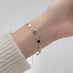 Fashion S925 Sterling Silver Heart Bracelet with Cubic Zirconia Elegant Style for Women