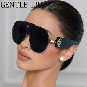 Steampunk Oversized Vintage Pilot Sunglasses Women 2025 Luxury Brand Oval Shield Eyewear Trendy Goggle Shades Driving Sunglass