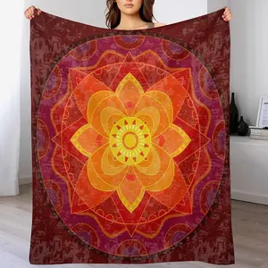 Red Mandala Throw Blanket Bright Circular Ethnic Pattern Native Indian Ornament Blanket for Sofa Bed Couch Chair Or Dorm 50"x60"