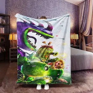 Plants Vs Zombies Character Print Flannel Blanket, Soft Comfortable Fabric, Perfect Gift for Boys Girls Men Women, Home Decor & Warmth