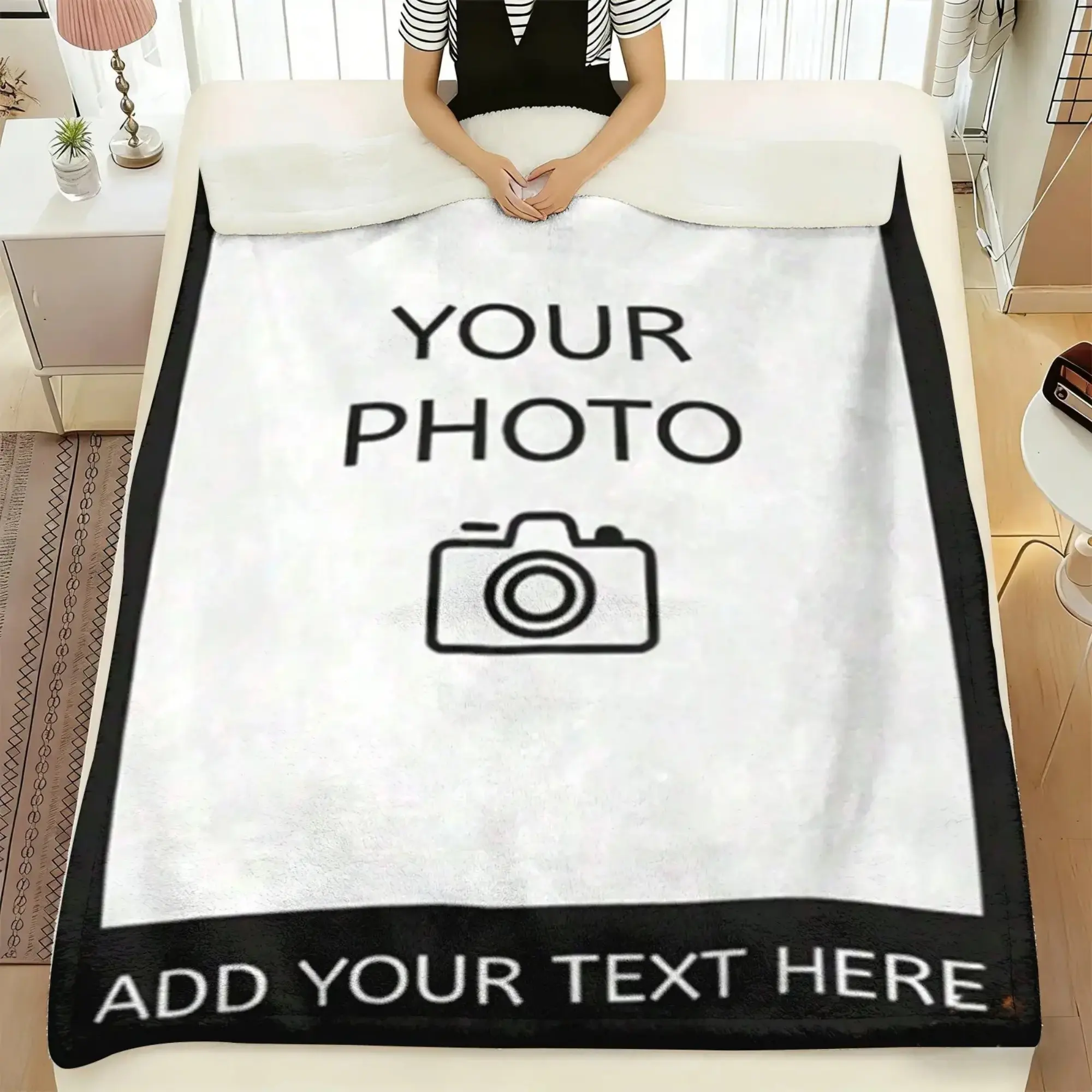 Personalized Photo Text Flannel Blanket, Custom Picture Throw with Add Your Text Style, Memory Keepsake Cover for Family Sofa Beds, Pet Parent Lounge Decor & Holiday Birthday Gift for Mom, Dad and Loved Ones