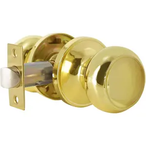 Passage Door Knob Polished Brass Interior Hall/Closet Door Handles Keyless Lockset, 1 Pack