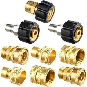 9PCS High Pressure Washer Adapter Set, Quick Connect Kit with Metric M22 Female Swivel to 3/8'' Quick Connect, Male Fitting, 3/4" to Quick Release hose connector watering garden