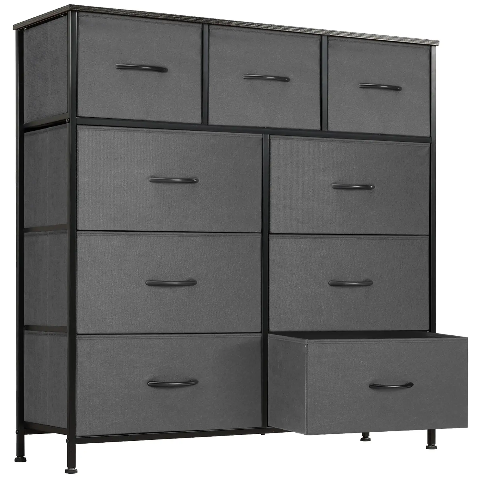 9-Drawer Fabric Storage Tower with Wooden Top - Sturdy Stable Commercial Office Furniture, 3 Medium Drawers, 12" L x 11.4" W x 8.3" H, Anti-Tipping Accessories, Assembly Required, Wipeable with Damp Cloth, Organizer for Kid Room Nursery Entryway