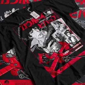 Cowboy Bebop Anime T-Shirt & Sweatshirt, Spike Spiegel Panels Kanji Graphic Tee, Vintage Oversized Unisex Streetwear, Manga Gift for Men Women