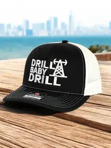 Drill Baby Drill Customized Trucker Hats, Embroidered Trucker Hat with Drill Baby Drill and Rig Hats