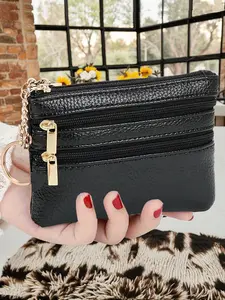 Women's PU Leather Wallet Small Coin Purse with Ring Design, ID Card Holder, Fashionable Ladies' Accessory for Everyday Use