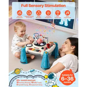 VEVOR Baby Spacecraft Musical Table Toys for 1-3 Years Old, Learning Activity Desk with Space Theme Soft-glow Star Projector 60+ Sound Sources, Toddler Learning Table for Kids 6+ Months