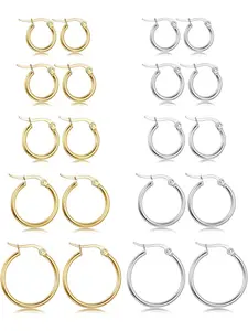 10 Pairs Silver & Gold Earrings Set for Men & Women, Hypoallergenic Surgical Stainless Steel Small Earrings, Waterproof Stackable Jewelry for Multiple Piercings