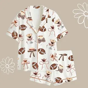 Football Martini Pajama - Game Day Sleepwear - Women's Novelty Golfer Sport Sleepwear Soft & Breathable Summer Sleepwear for Women