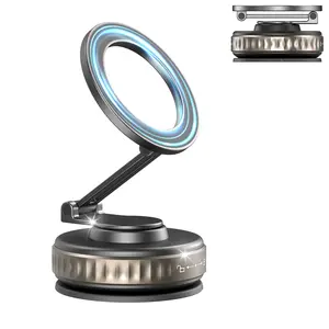 Strong Vacuum Magnetic Car Phone Holder, Foldable Suction Cup Mount for Car, Gym and Bathroom Mirrors, Universal Magnet Stand for All Smartphones & Vehicles