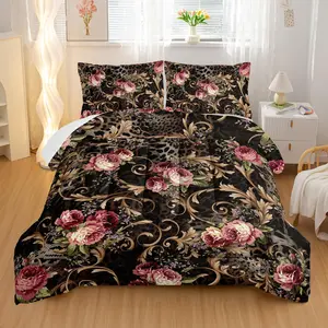 3-Piece Boho Floral Bedding Set, Soft Lightweight Quilt with Inserts + 2 Pillowcases, Digital Print, All Seasons