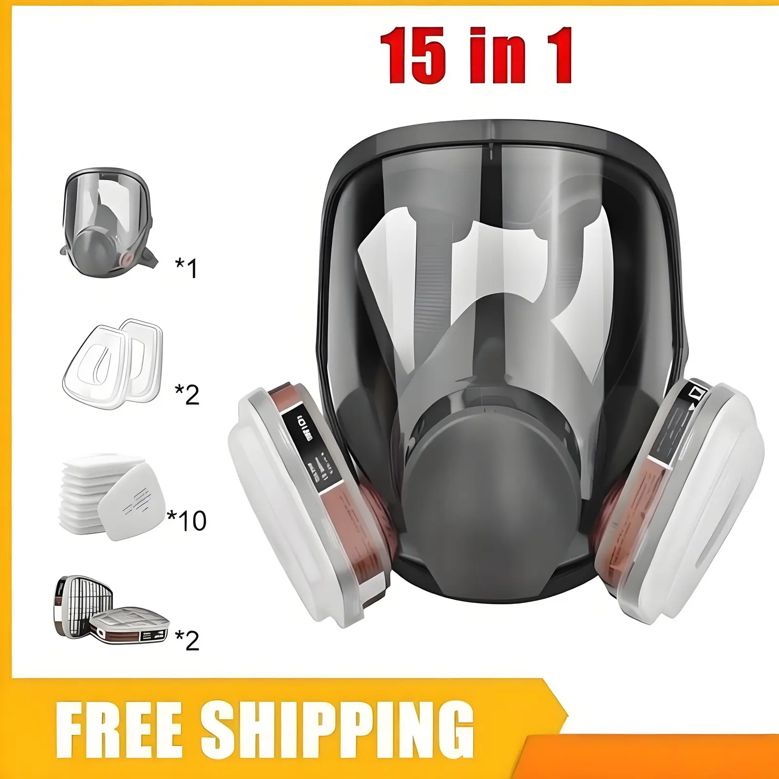 Premium Full Face Respirator Gas Mask, 15 IN 1 Vapor Respirator Compatible with Particulate Filter, Protection for Painting, Welding, Polishing, Sanding