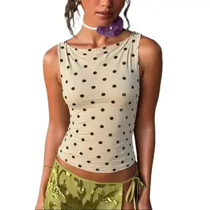 Polka Dot Print Sleeveless Crop Top for Women's 2025 Fall New Round Neck Slim Fit Classic Casual Elegant Outings & Autumn Vibes with Cardigans or Jackets to Party Club Dating Tank Tops