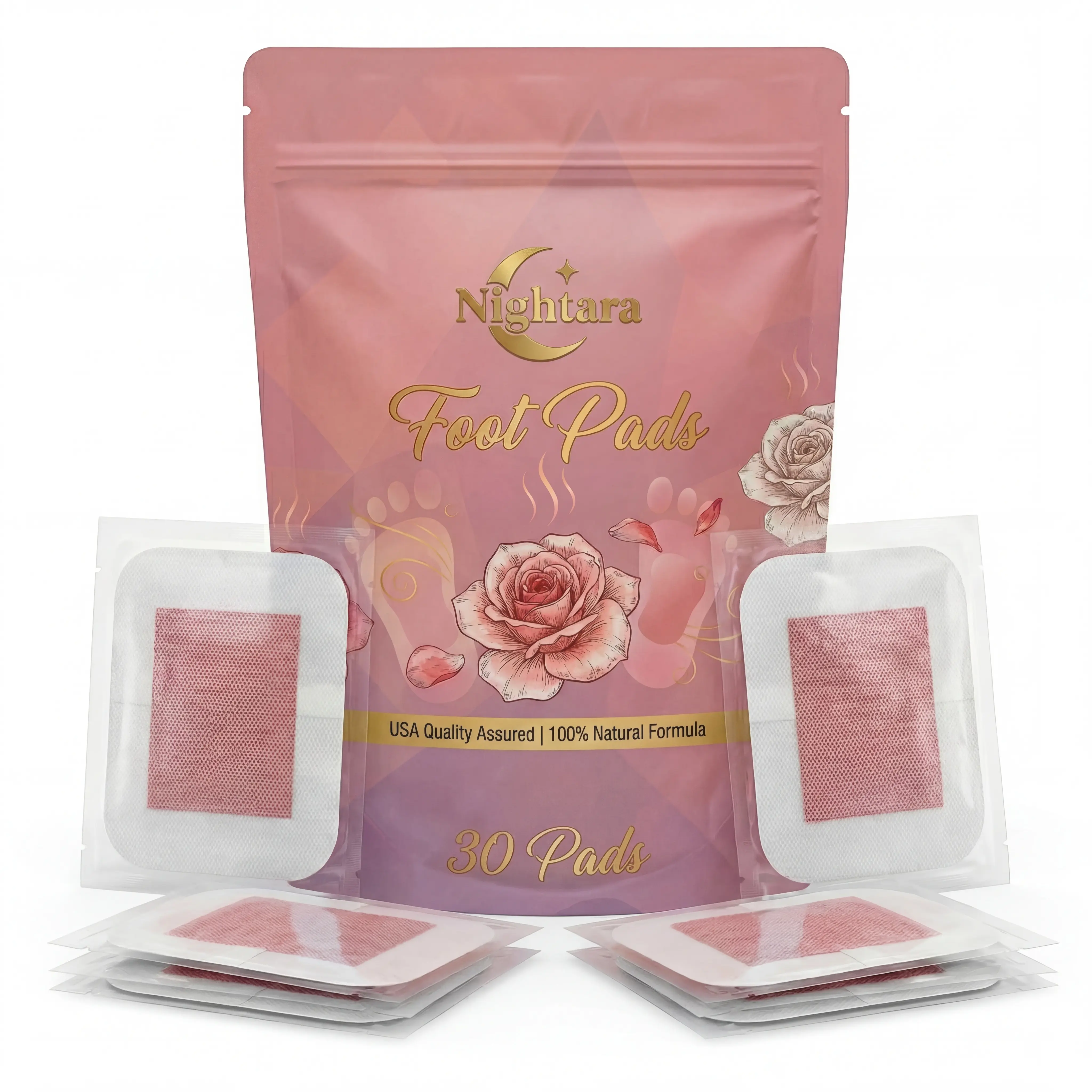 Rose Detox Foot Pads – Overnight Deep Cleansing Foot Patches for Foot Care (30PCS) Herbal Blend Therapeutic, Wellness