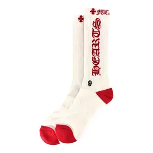 Men's Casual Menswear Socks - Chrome Hearts CH "Fuck You" Logo, White Color, Red Color