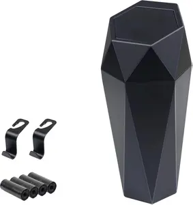 Compact Car Trash Can with Lid - Cute Interior Accessories for Seat Cup Holder - Space Efficient & Sturdy Design - ABS Material - Easy Cleaning - Push-Button Cover - Essential Car Must Have