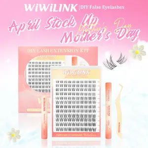 WiWiLINK First Met Universal Lashes, Cluster Lashes C D Curl, DIY Lash Extension Kit and Lash Clusters, 8-14mm with Bond, Seal, and Remover - Ultra-Thin Transparent Bands