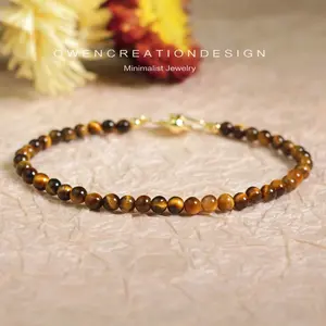 Natural Tiger's Eye Stone Bracelet Yellow Tiger Eye Gemstone Braided Bracelet Healing Spiritual Meditation Bracelet Anxiety Stress Relief Minimalist natural crystal elastic healing