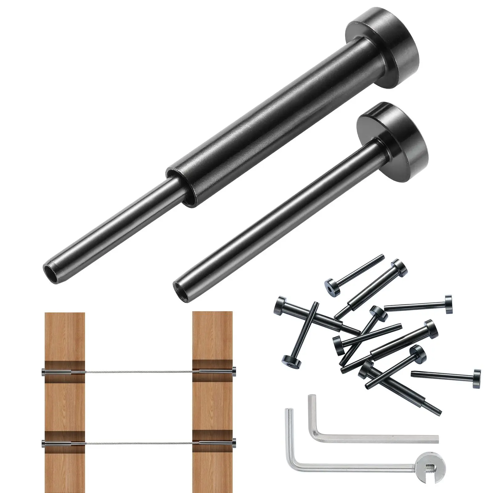 【FathersDayGift】VEVOR 30 Pack Invisible Cable Railing kit, T316 Stainless Steel 1/8" Invisible Receiver and Swage Stud End for Cable Railing, Swage Tensioner 1/8" for Wood/Metal Post, Cable Railing Hardware, Black