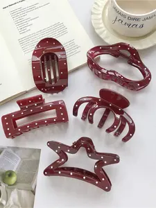 11 piece polka dot red color Christmas color hair clip in claw set suitable for women's autumn and winter holiday parties, versatile daily sweet style