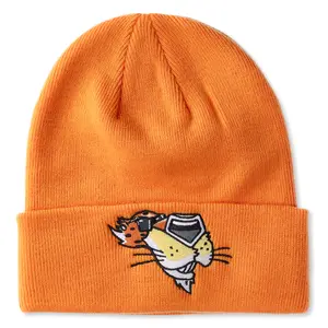 Cheetos Chester Cheetah Beanie Embroidered Character Design Fold Cuffed Knit Hat