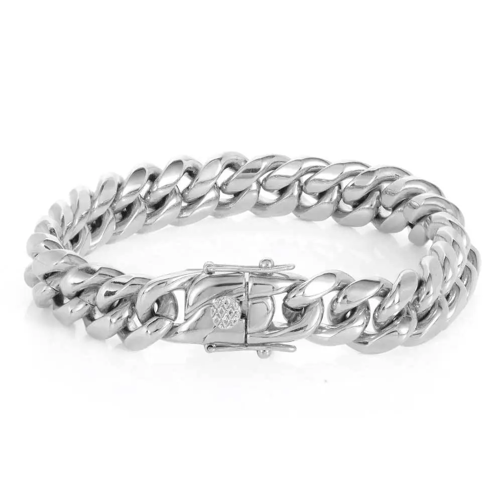 Loveden   Unisex Hip Hop Miami Cuban Link Bracelet, 18K Gold / Silver / Rainbow Plated Thick Curb Chain Bangle, Stainless Steel Secure Lock Wristband for Men & Women
