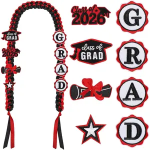 Class of 2026 Graduation Lei, DIY Embroidery Graduation  Ribbon Leis,  Lei Congrats Grad Gifts for Women Men High School Senior Prom Party Decorations (Red and Black)