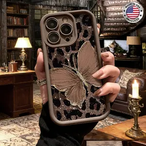 Trendy Leopard Butterfly Pattern Aesthetic Design Case for iPhone 17 16 15 14 Pro Max 13 12 11 XR XS Plus Air Slim Shockproof Anti Drop Protective Lightweight TPU Cover